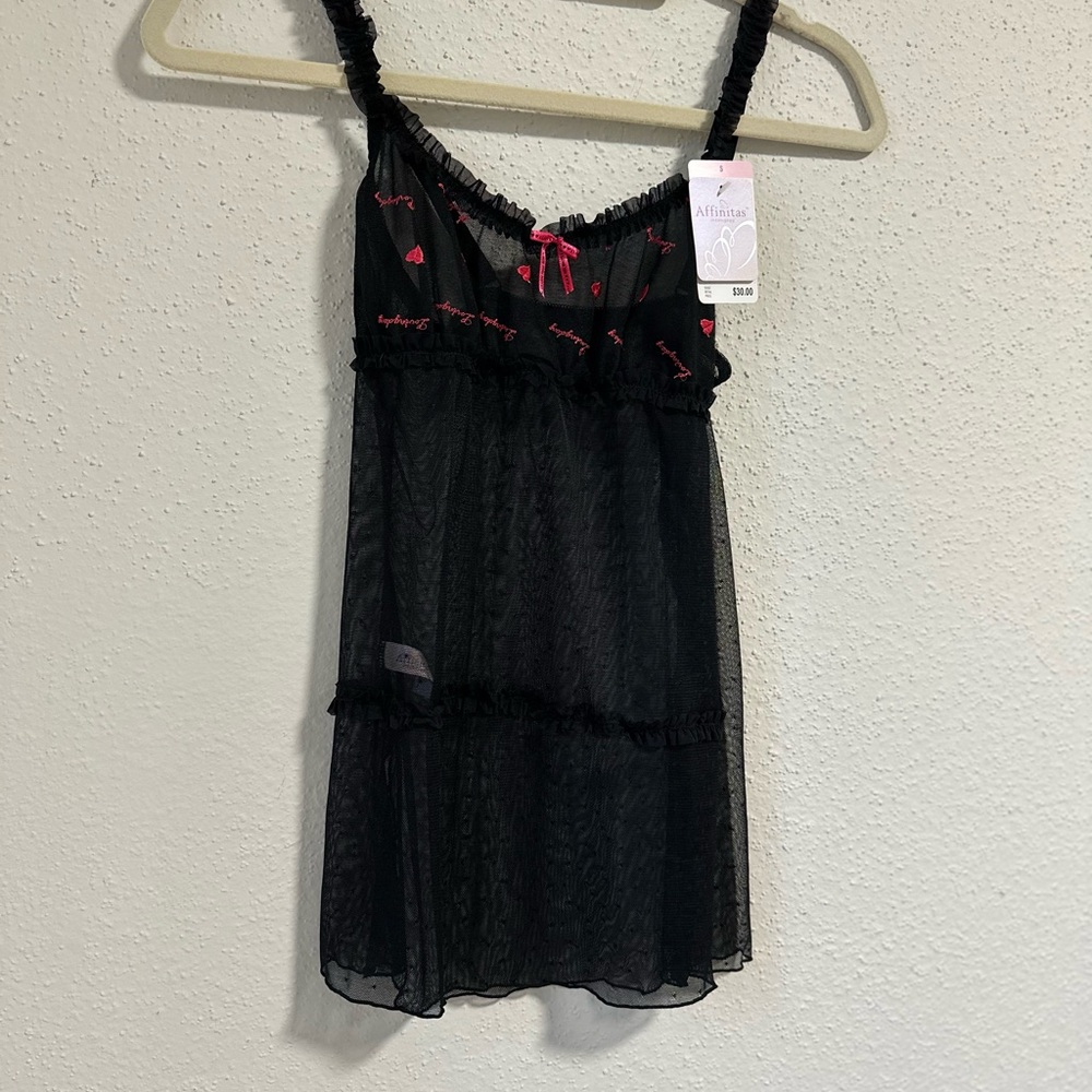 New Embroidered Hearts Babydoll Sheer Stretch Dot Mesh Valentine Lovingday Small